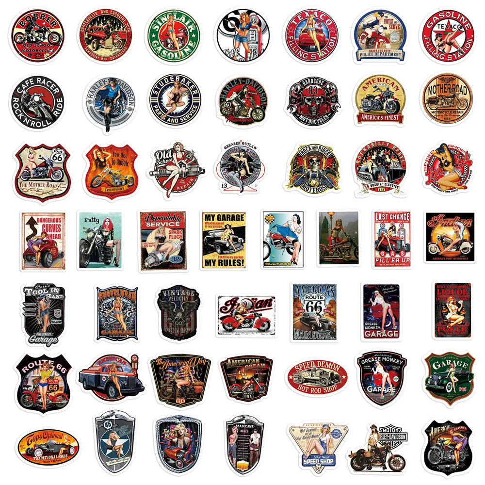 30/50PCS Retro Motorcycle Girl Creative Helmet DIY Sticker Sticker Scrapbook Skateboard Guitar Bike Toy Sticker