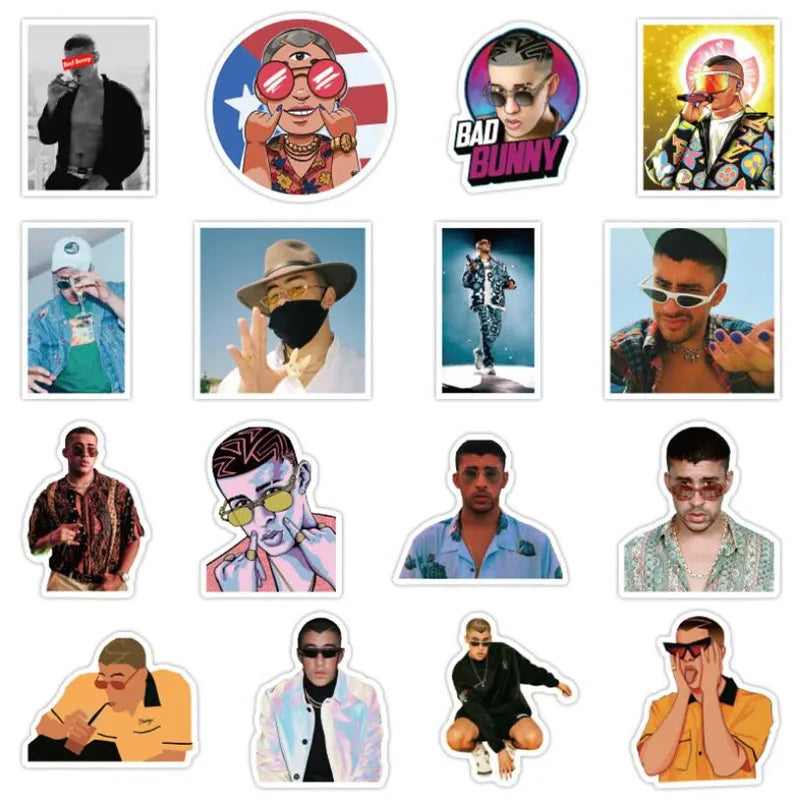 50PCS Bad Bunny BAY Cartoon Graffiti Laptop Trunk Skateboard Guitar Waterproof Sticker