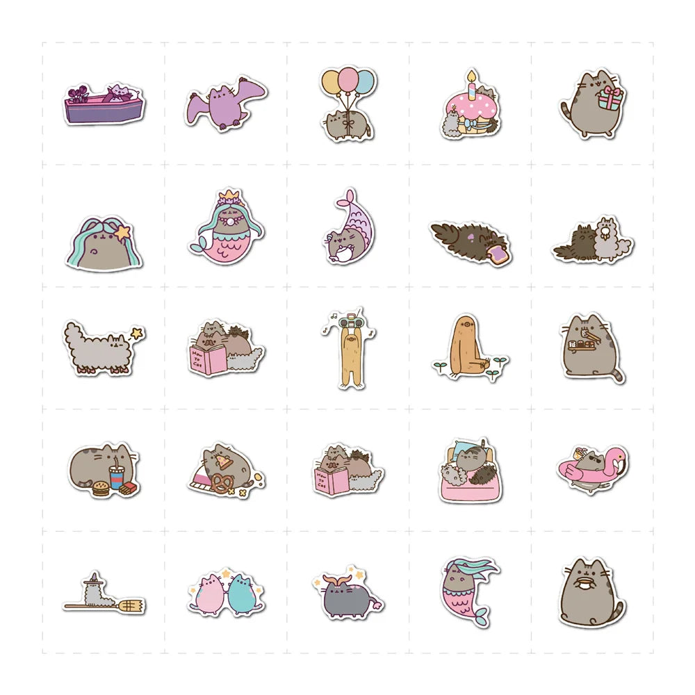 55pcs Cartoon Cute Fat Kitten Cartoon Graffiti Luggage Guitar Skateboard Computer Waterproof Sticker