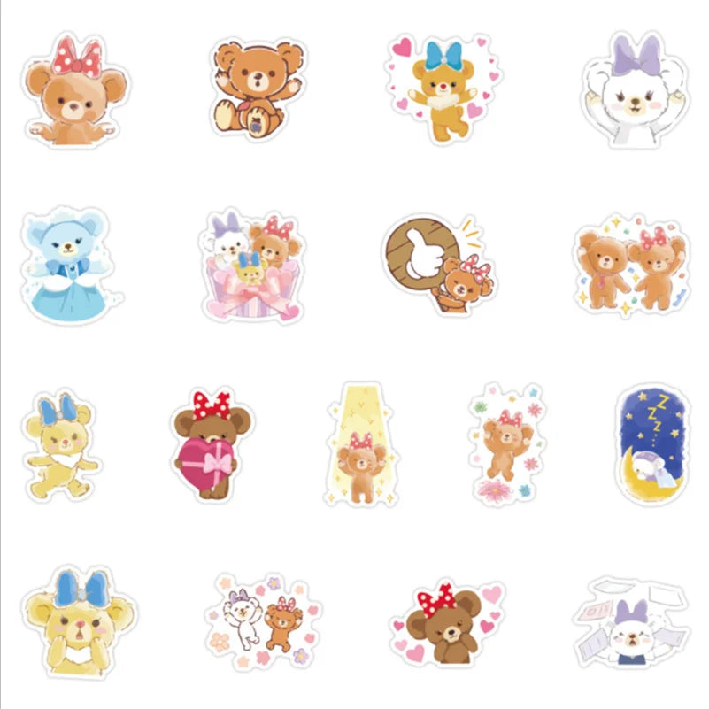 50PCS Duffy Bear and Ballet Rabbit Cartoon Graffiti Stickers Suitcase Laptop Refrigerator Scooter Decorative Toys