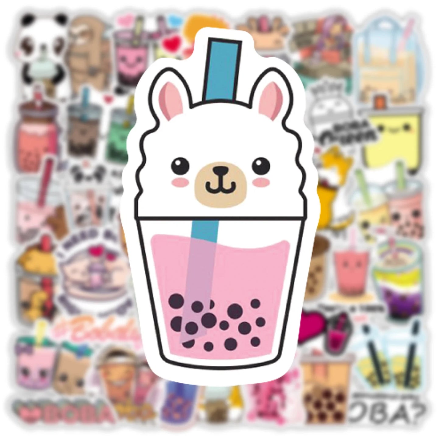 50 pieces of cartoon bubble milk tea cute graffiti stickers, personalized DIY bags, laptops, helmets, PVC waterproof decorative stickers, toys