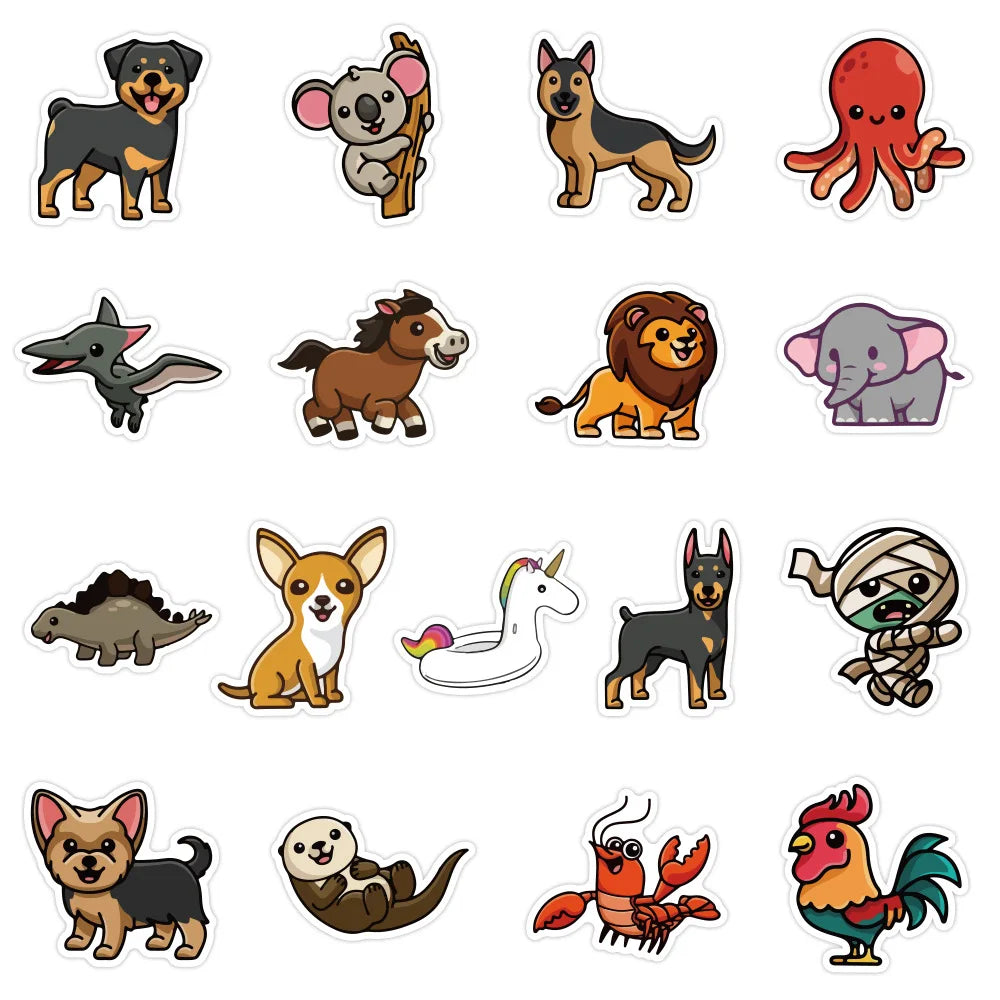 50 pieces of cartoon cute little animal decorative style graffiti stickers, personalized, fashionable and creative DIY exquisite decorative decal cups, helmets, skateboard popular sticker toys