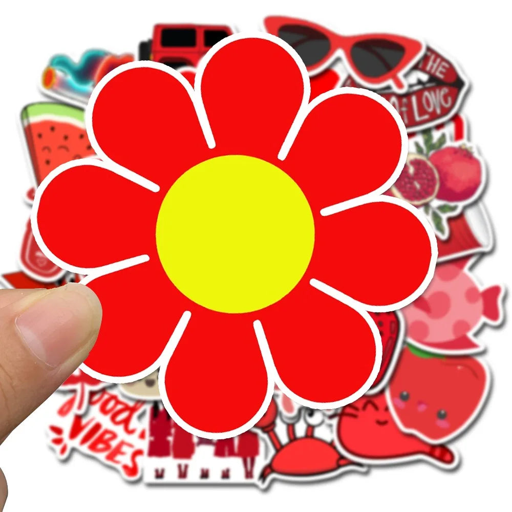 50PCS Red Small Fresh Cute Cartoon Personality Suitcase Notebook Skateboard Water Cup Graffiti Stickers
