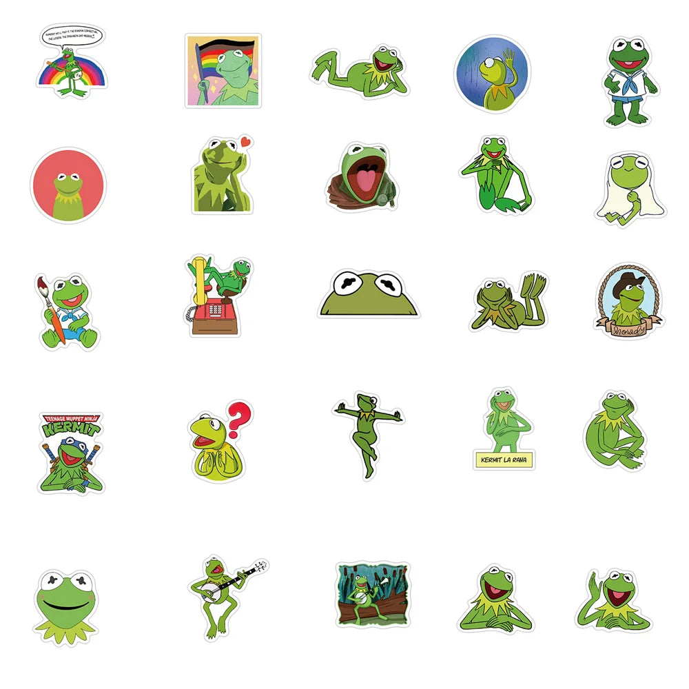 50PCS Kermit Frog Cute Cartoon Personality Decoration Graffiti Waterproof Sticker Notebook Refrigerator Water Cup
