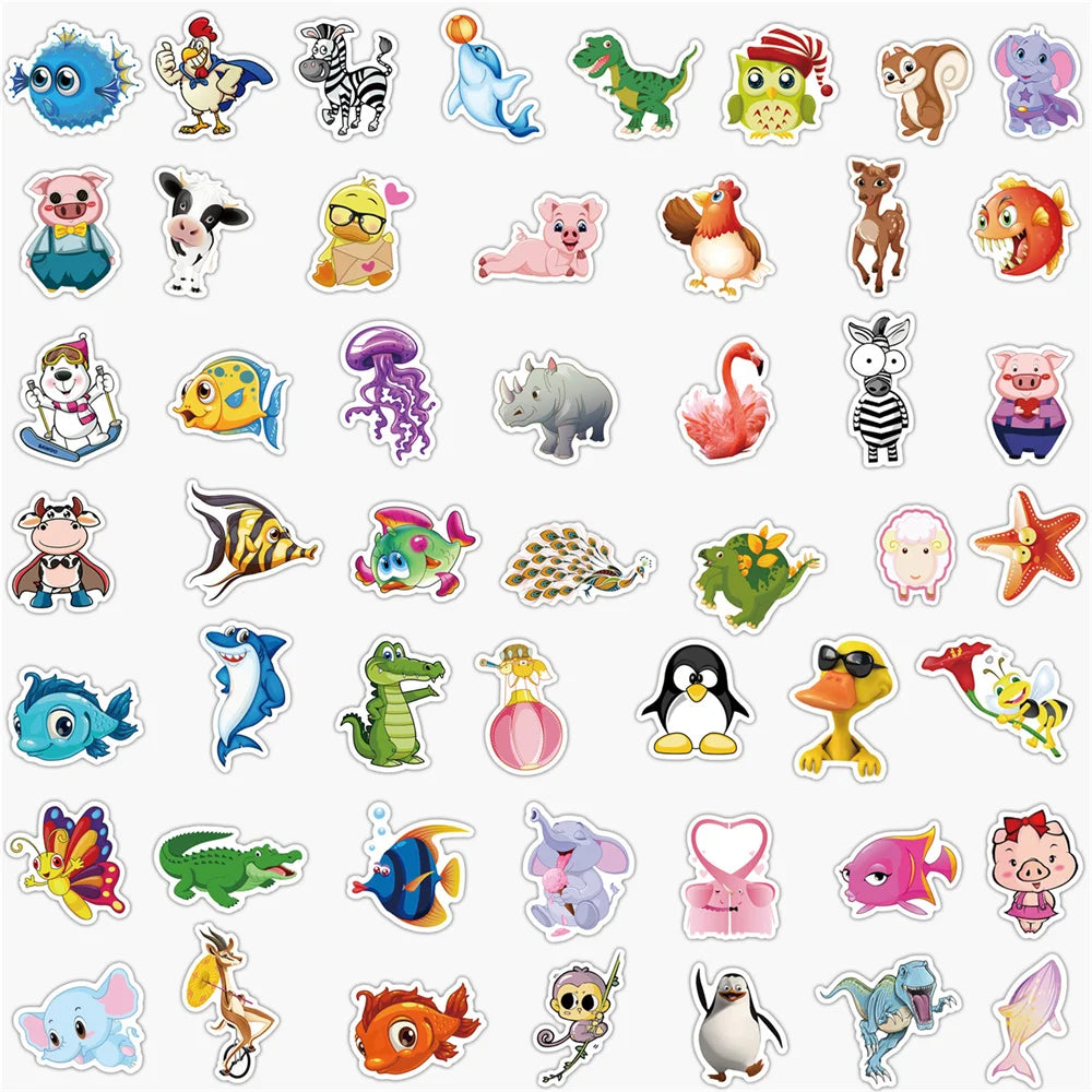 100PCS Cute Animal World Mix and Match Graffiti Stickers Mobile Phone Water Cup Computer Hand Ledger Stickers