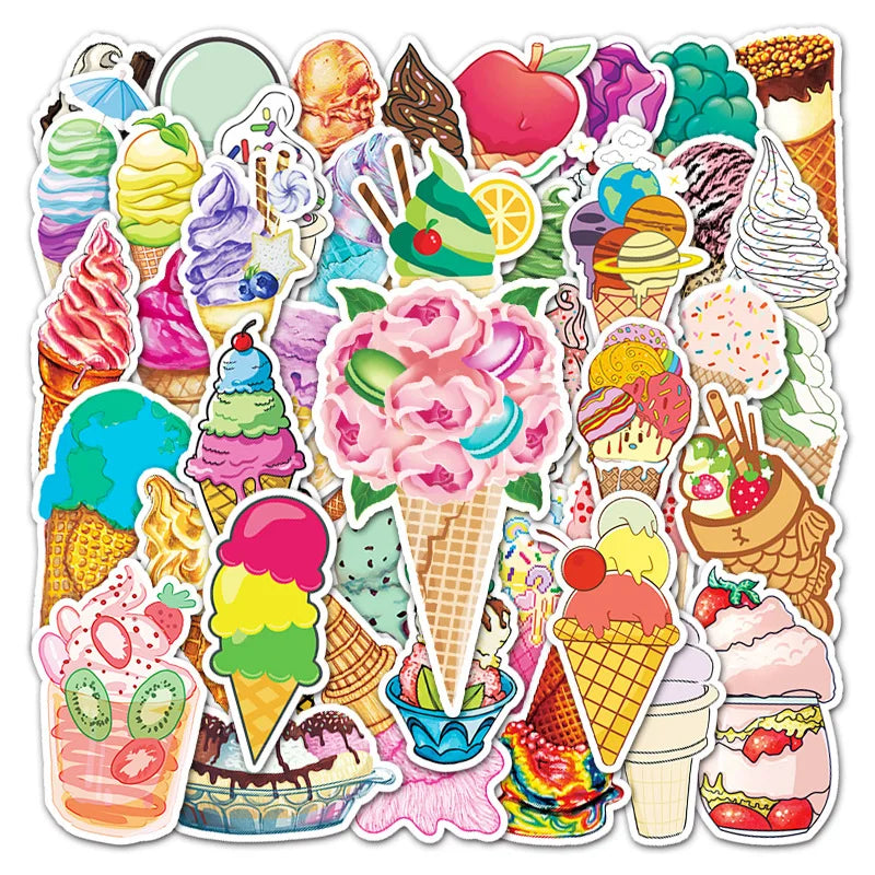 50 pieces of cartoon personalized ice cream decorative style graffiti stickers, personalized, fashionable and creative DIY exquisite decorative decal cups, helmets, skateboard popular sticker toys