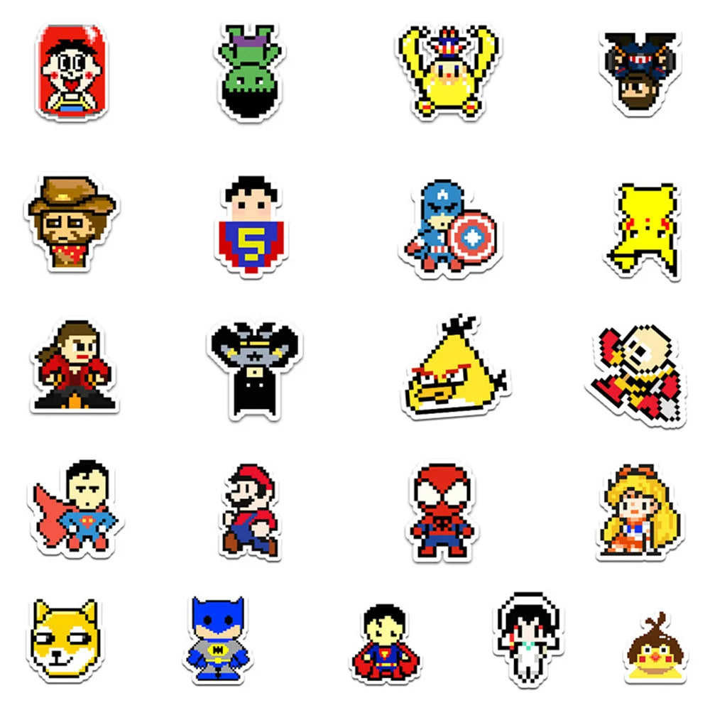 50PCS Mosaic Pixel Waterproof Sticker Luggage Laptop Scooter Car Motorcycle Cartoon Sticker
