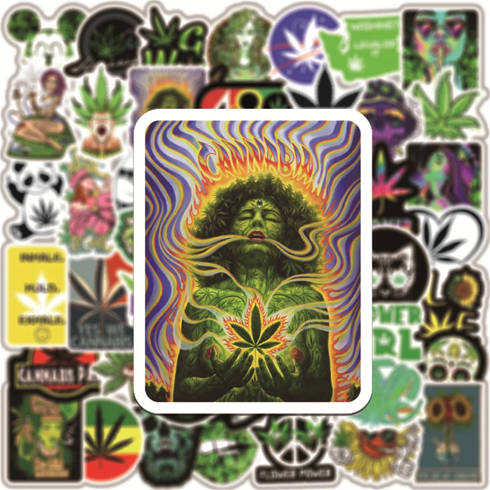 50PCS Green Hemp Leaf Graffiti Graffiti Laptop Guitar Motorcycle Luggage Skateboard Bike Waterproof Skull Sticker