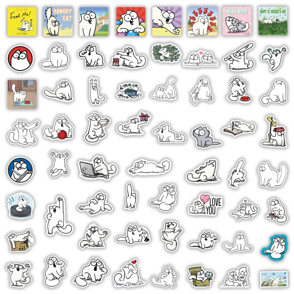 50PCS Art Illustration Popular Creative Cartoon Cute Animation Simon Cat Series Decorative Style Graffiti Stickers Personalised Fashion Creative Trend DIY Exquisite Decorative Decals Suitable for Cups, Helmets, Skateboards Popular Stickers Toys