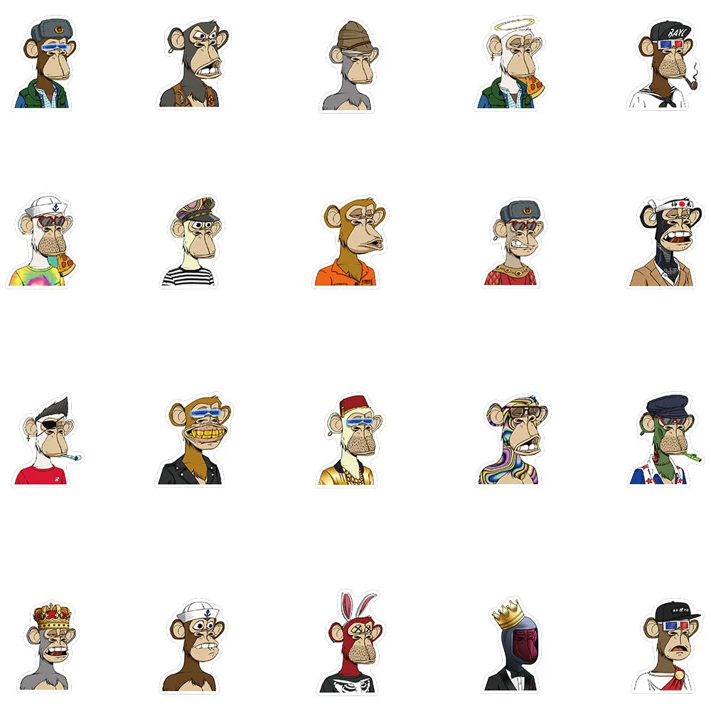50PCS Cartoon Bored Ape Yacht Club Personalized Graffiti Waterproof Sticker Suitcase Notebook Refrigerator Helmet