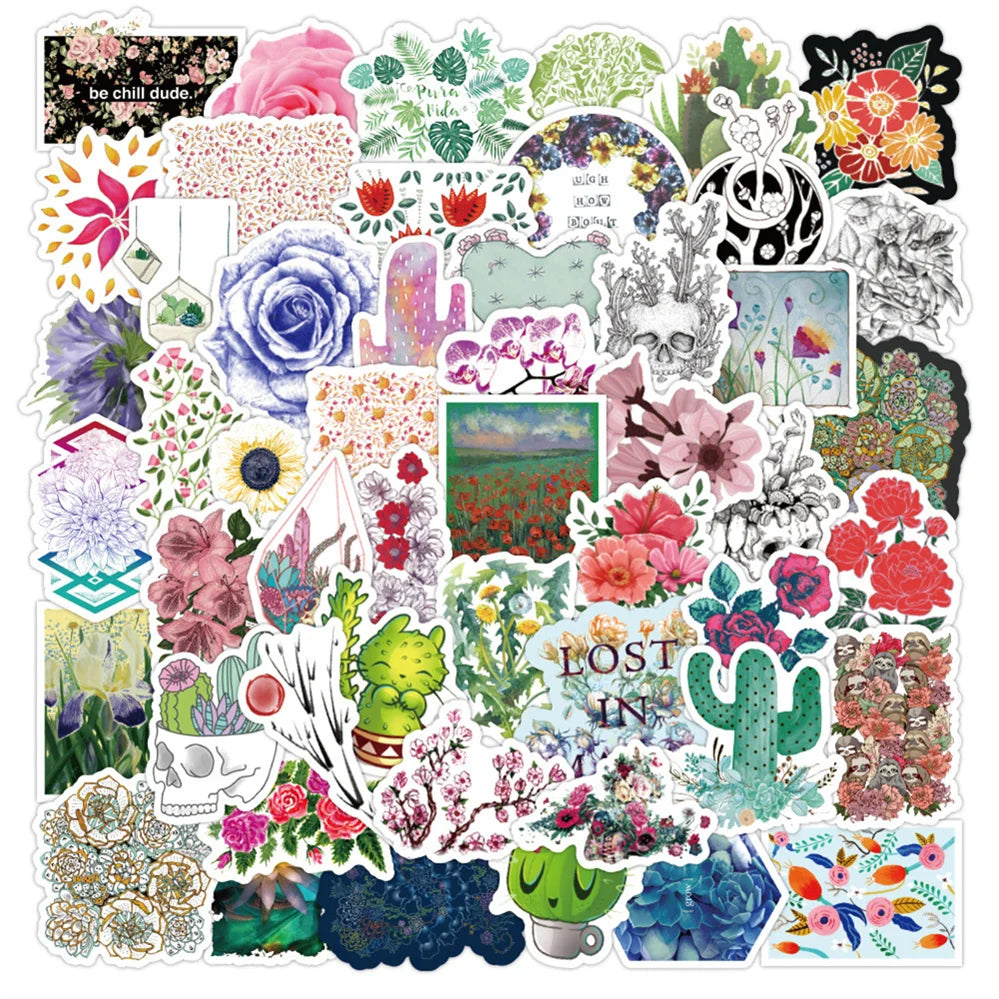 50PCS cartoon and fresh plant series graffiti stickers, personalized DIY diary, bag, phone case, laptop decoration, waterproof sticker toys