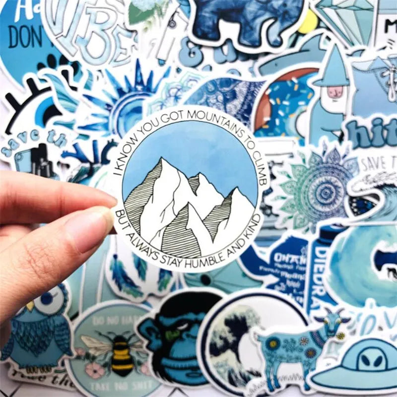 50PCS blue fresh girl toy notebook mobile phone laptop luggage cart waterproof stationery decoration stickers decal