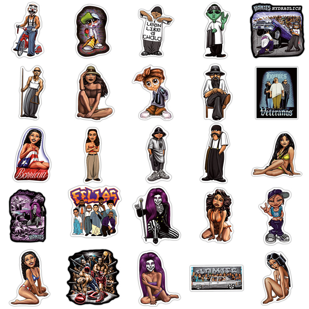 50PCS New Hip-Hop Aesthetic Homies Cartoon Graffiti Stickers for Suitcases, Laptops, Guitars, Water Bottles, Decorative Decals, Toys