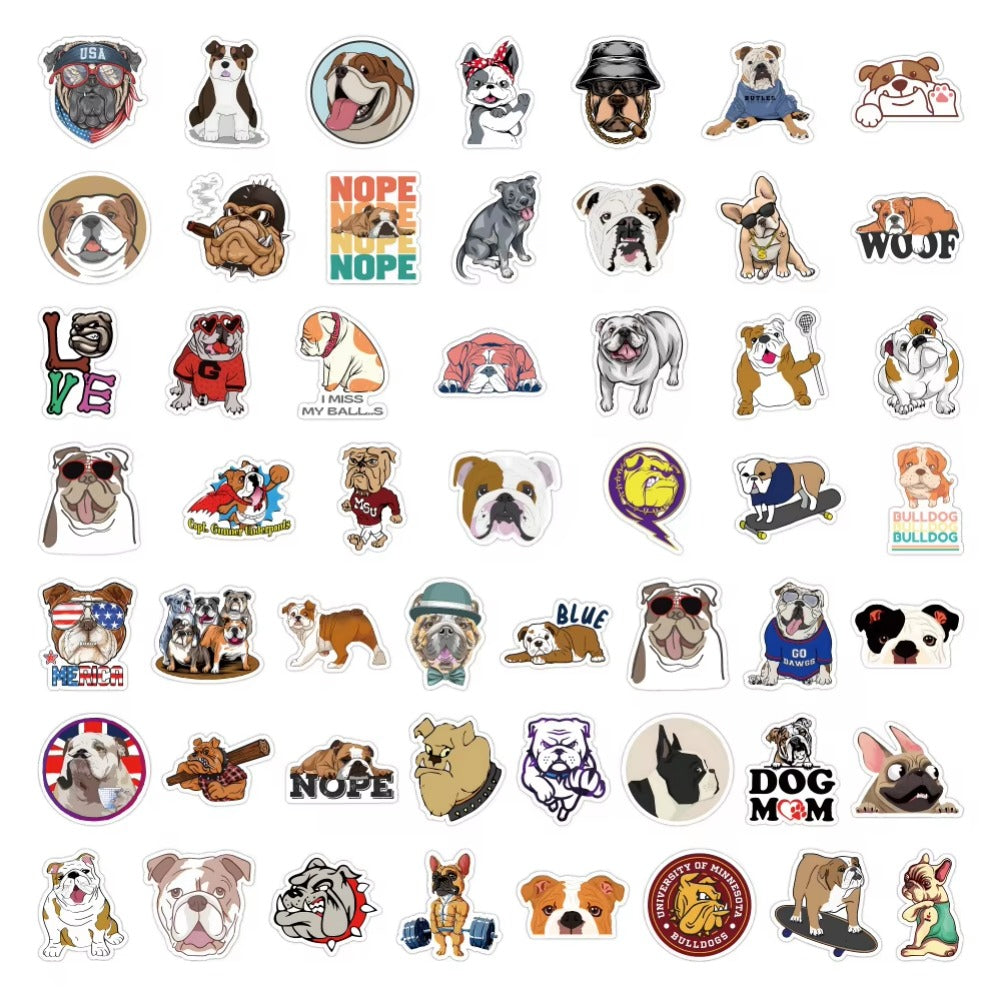 50PCS Cute Cartoon Bulldog Animal Doodle Stickers Perfect for Skateboards, Bags, Water Bottles, Helmets Creative Desktop Decor Decals