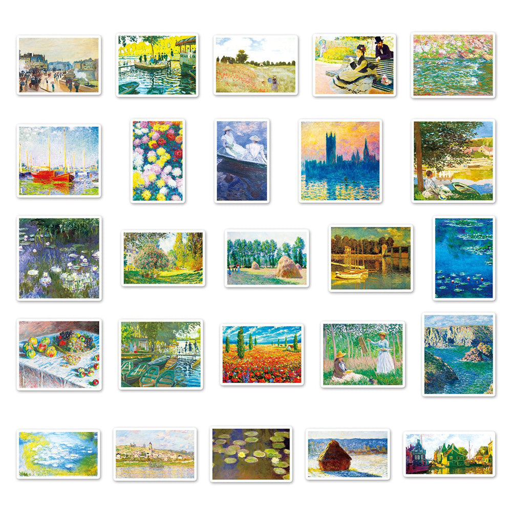 50PCS Monet Impressionist Art Stickers, Water Lily & Garden Oil Painting Doodles for Art Lovers and Elegant Journals