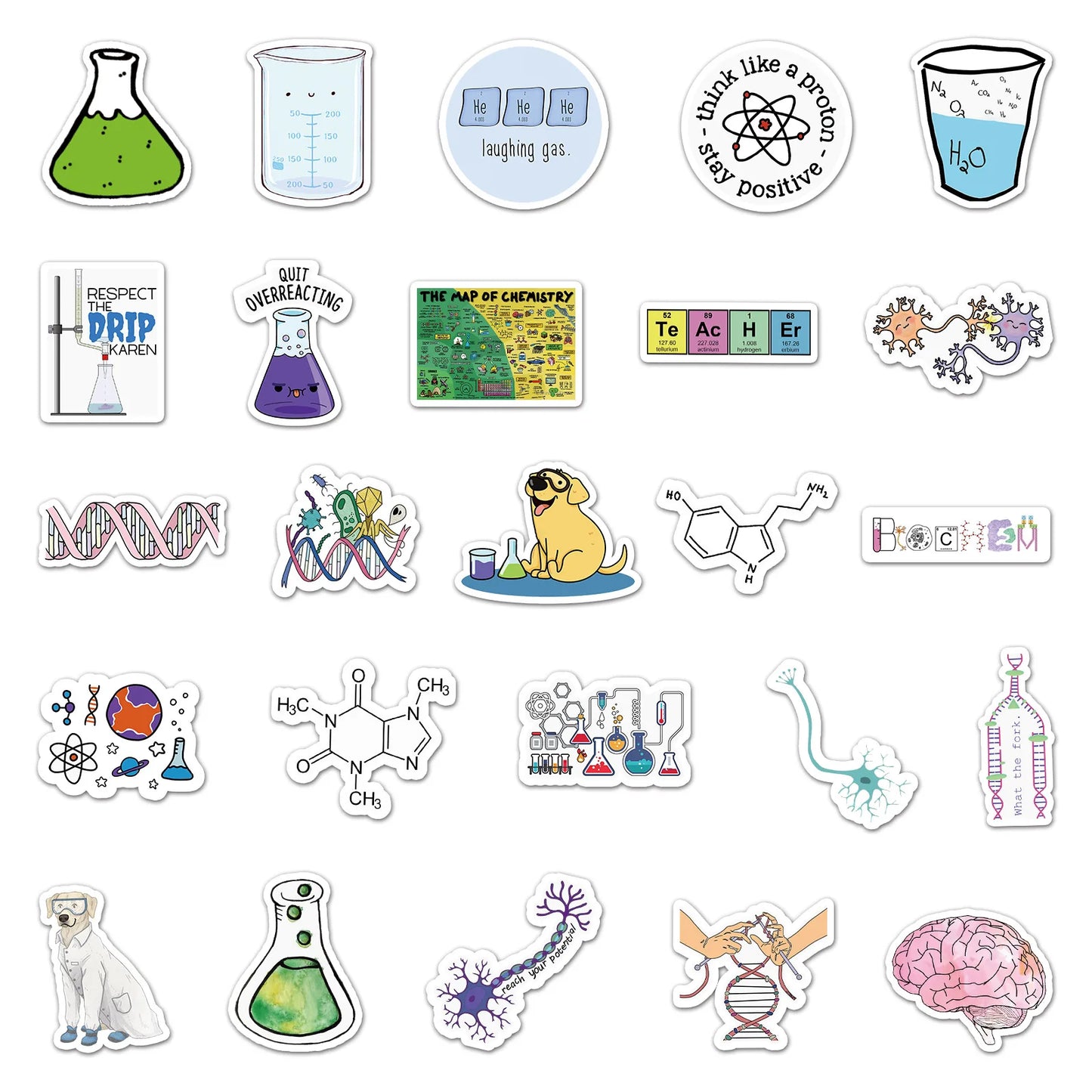 50PCS Trendy Cartoon Chemical Equation Graffiti Helmet Cup DIY Waterproof PVC Graffiti Sticker Personality Toys