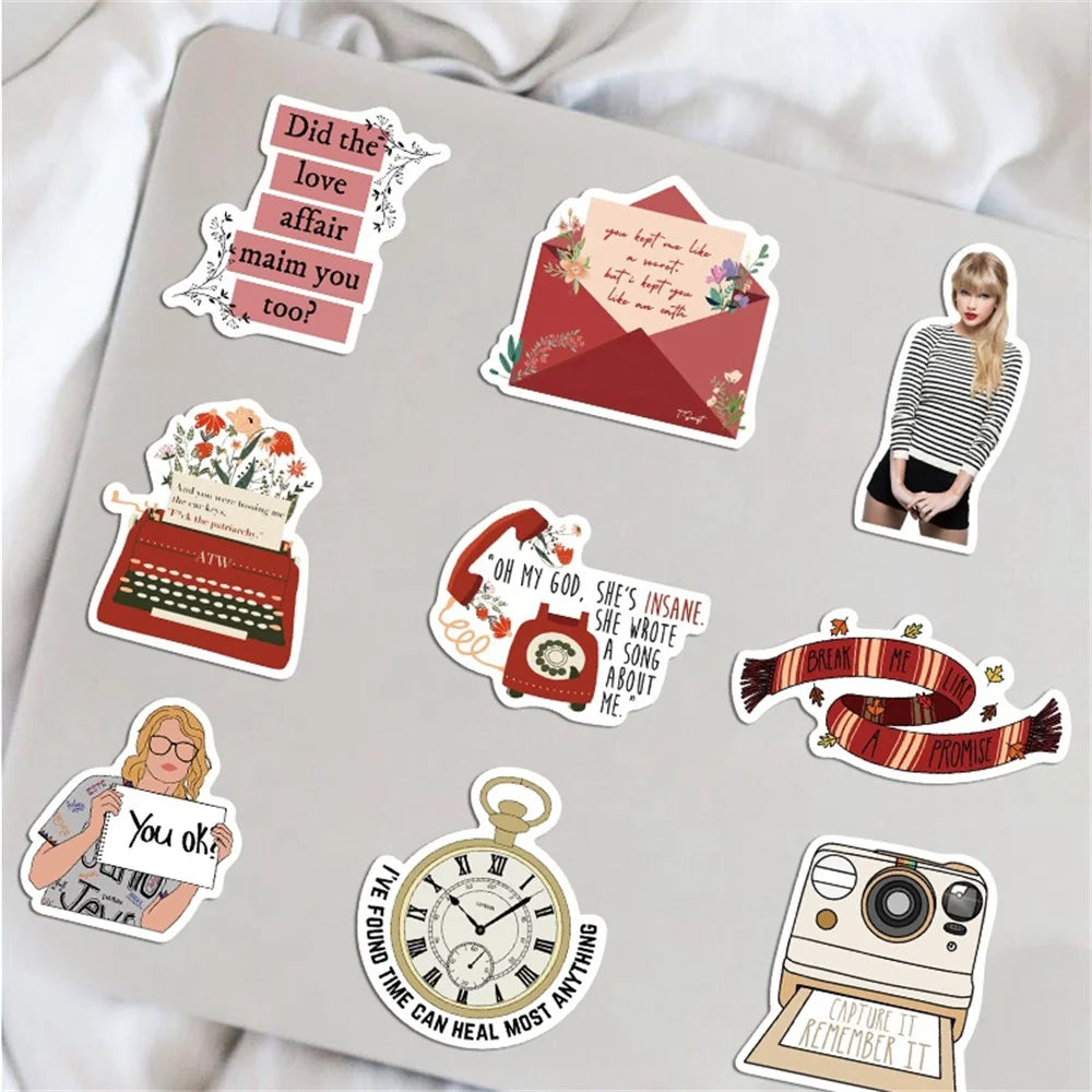50PCS Red Fearless Taylor Cartoon Sticker for Luggage Laptop IPad Skateboard Gift Cup Journal Waterproof Sticker