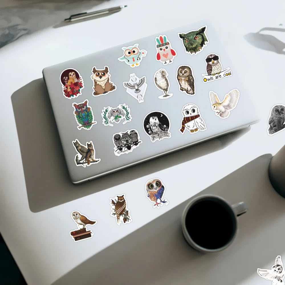 50PCS Cartoon Cute Owl Sticker Waterproof Notebook Scooter Trunk Guitar Refrigerator Water Cup Helmet Personality