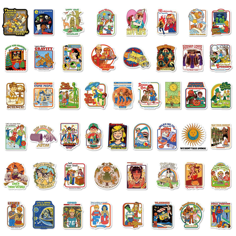 50PCS Retro European & American Humor Graffiti Stickers for Suitcases, Guitars, Water Bottles, Skateboards, Helmets, and More Exquisite DIY Desktop Decor Decals