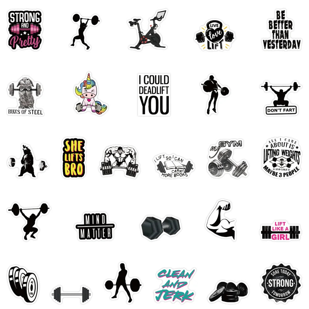 50PCS Cute Fitness Text Inspirational Graffiti Waterproof Sticker Creative Decoration Personality CupHelmetGuitar