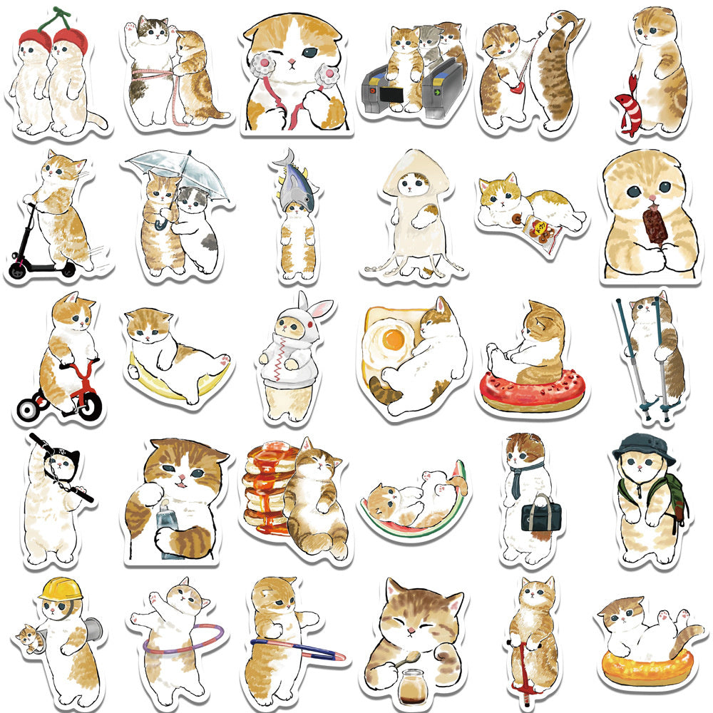 64PCS Hand Drawn Yellow Cat Stickers - Cute Kitten Decals for Laptops, Water Bottles, Planners & Cat Lover Gifts