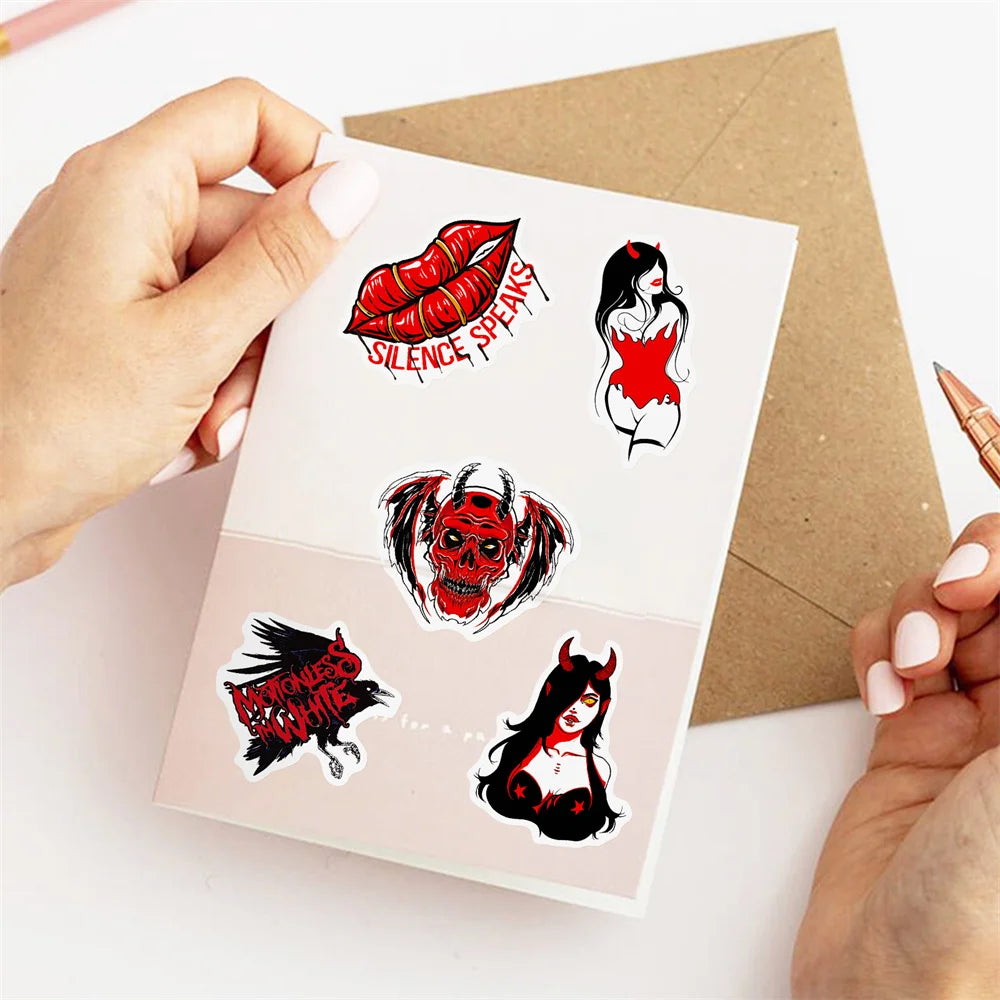 50PCS Gothic Horror Stickers Devil Dark Red Wind Punk Wind Horror Red and Black Suitcase Stickers