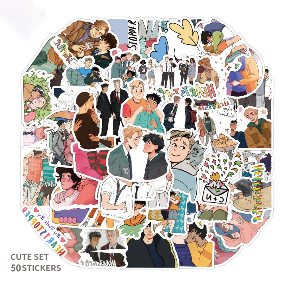 50PCS Heartstopper Inspired Stickers - LGBTQ+ Anime Decals for Journals, Laptops, Water Bottles & Pride Theme Gifts