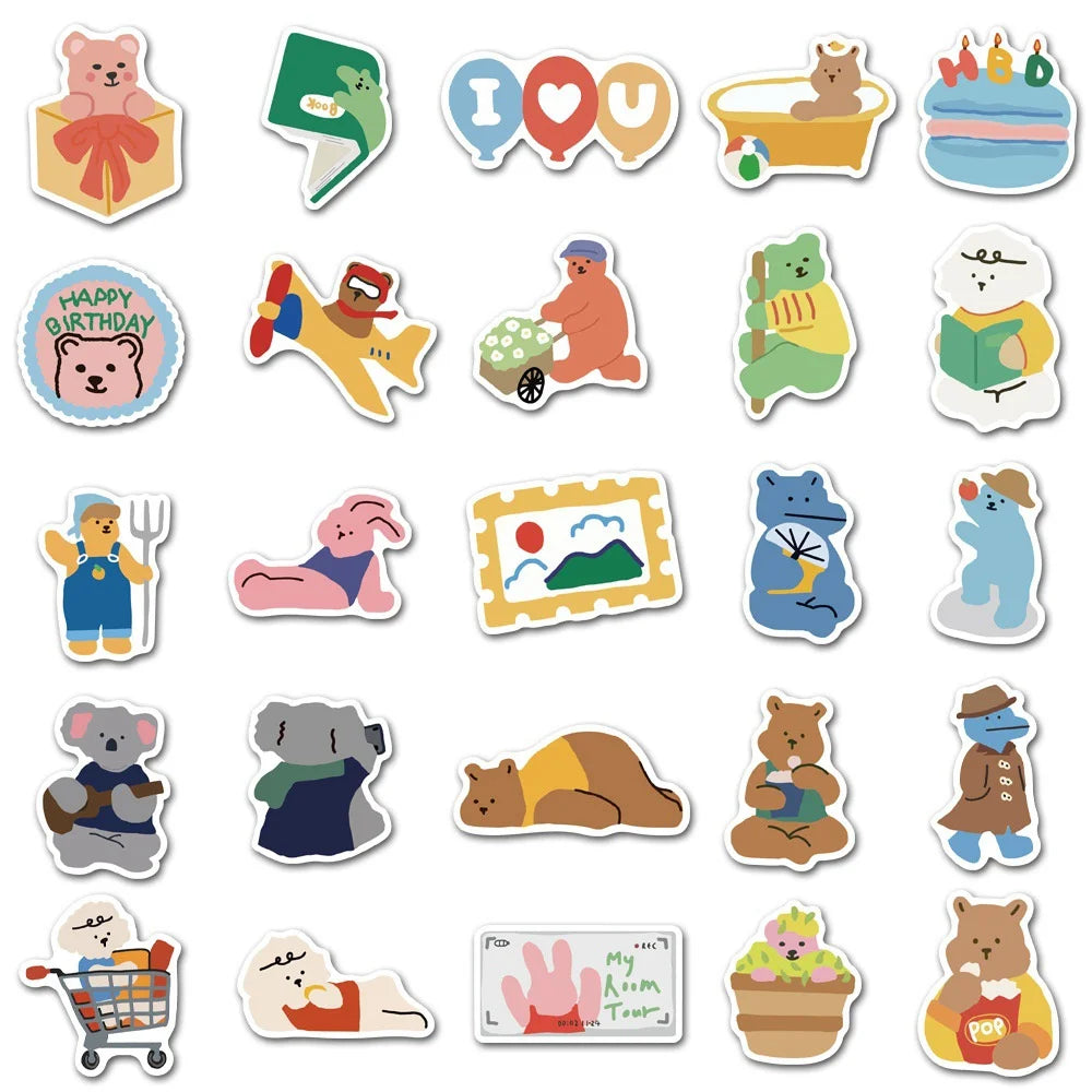 50PCS cartoon Kawa Bear-style graffiti stickers, personalized creative decorative stickers, suitable for refrigerator, skateboard, helmet, guitar, DIY decorative sticker toys