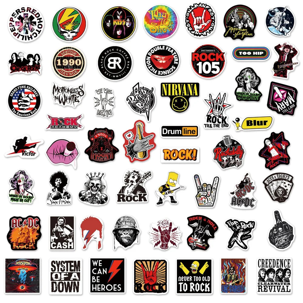 50PCS Personality Band Rock Singer Graffiti Sticker for Luggage Laptop IPad Guitar Skateboard Waterproof Sticker