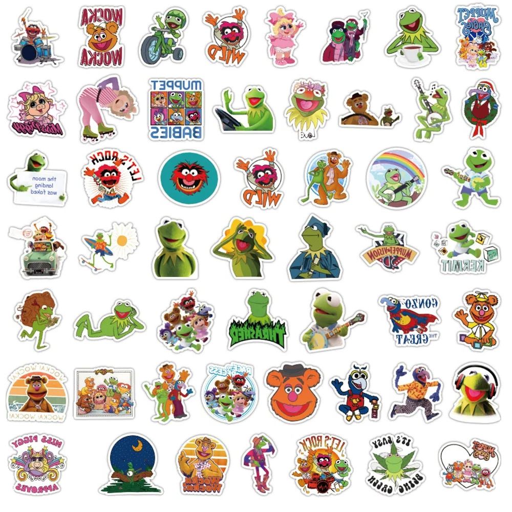 50PCS Giant Cartoon Frog Puppet Doodle Stickers Exquisite Creative Decorative Decals Perfect for Skateboards, Water Bottles, Helmets, and Guitars
