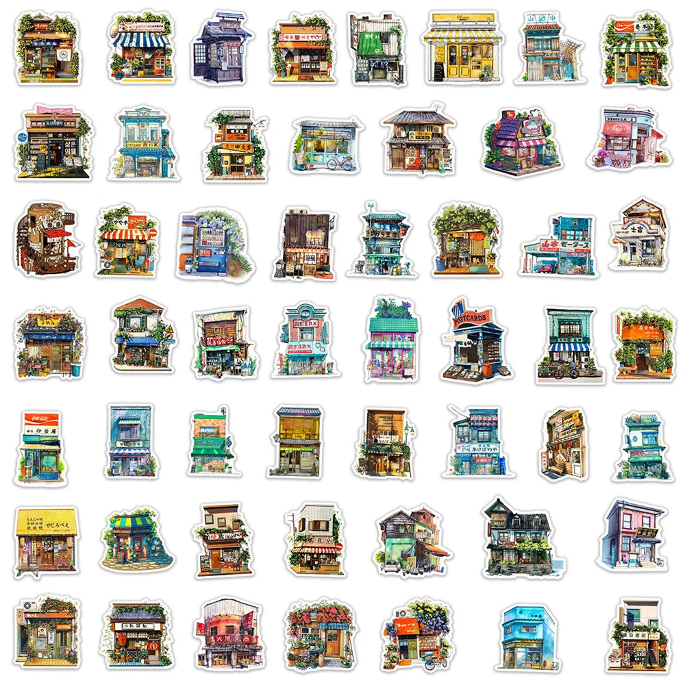 50pcs Japanese Corner Shop Cartoon Graffiti Waterproof Sticker Decoration Creative Refrigerator Skateboard Decal