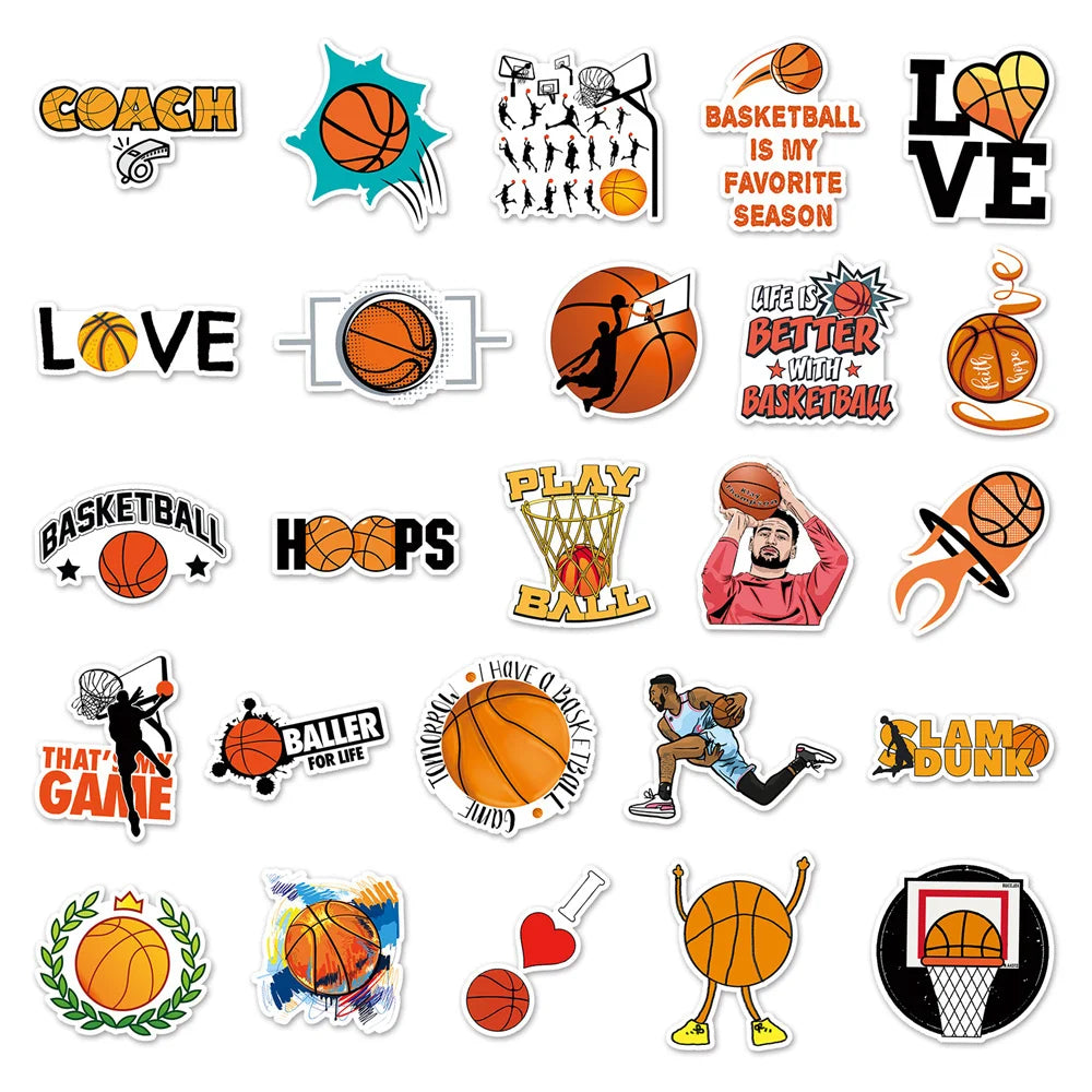 50PCS Basketball Graffiti Waterproof Sticker Sports Personality DIY Refrigerator Skateboard Water Cup GuitarTrend