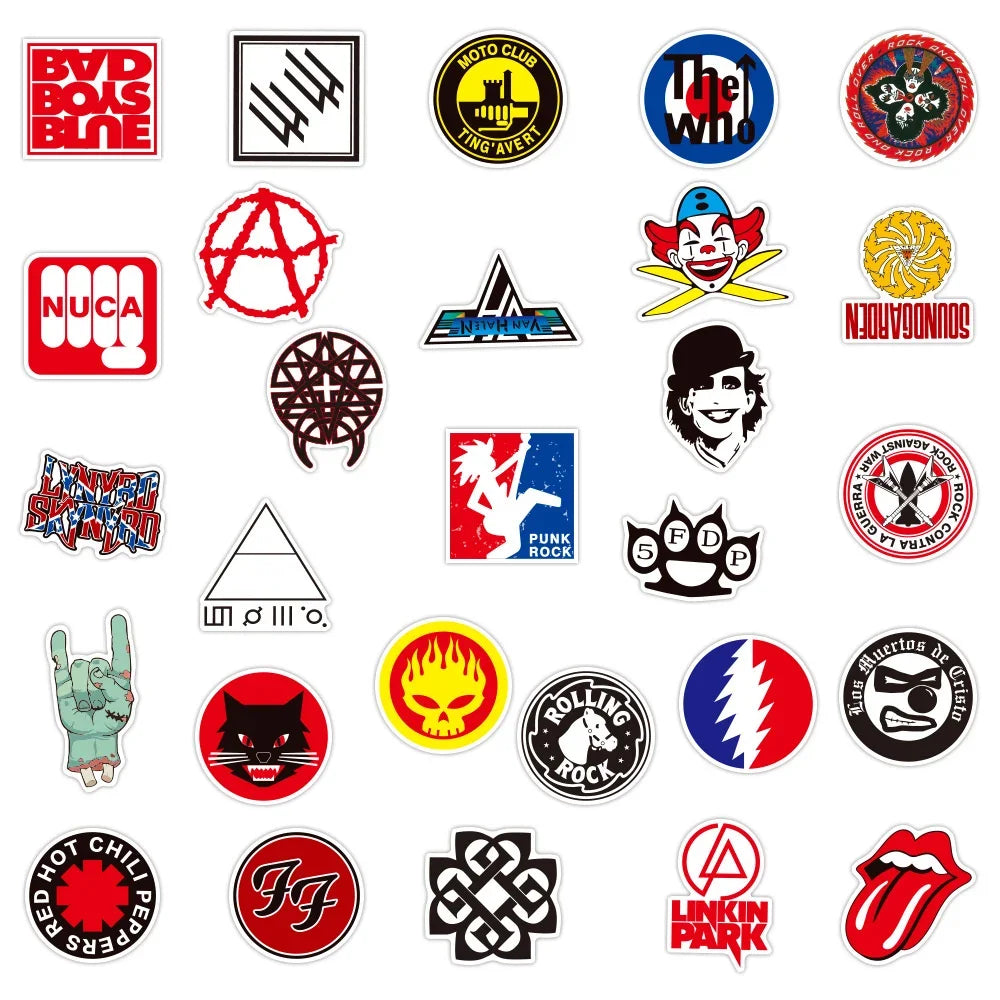 100PCS Rock Rock Band Sticker Graffiti Waterproof Skateboard Sticker Personalized Luggage Laptop Sticker