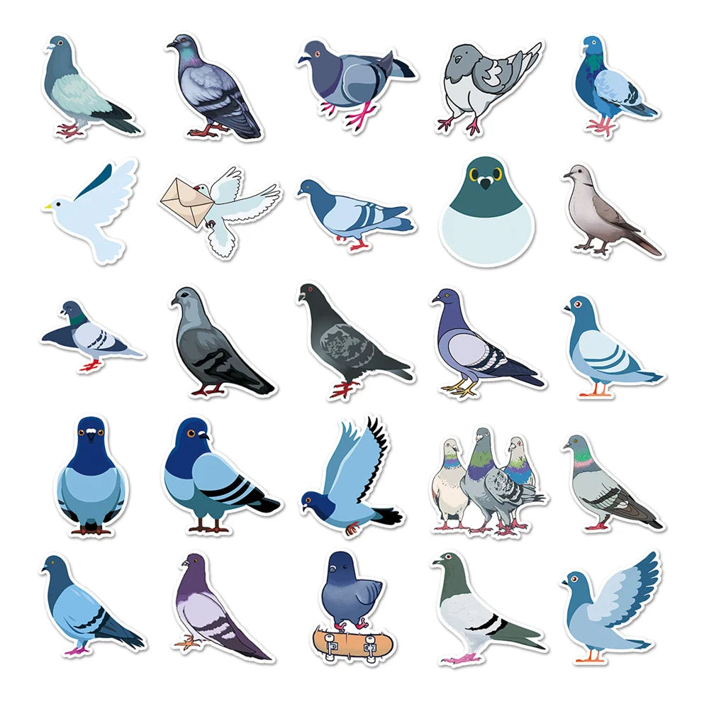 50 pieces of cartoon pigeon animal graffiti stickers, personalized, fashionable and creative decorative exquisite stickers, cups, guitars, helmets, refrigerators, popular decal toys