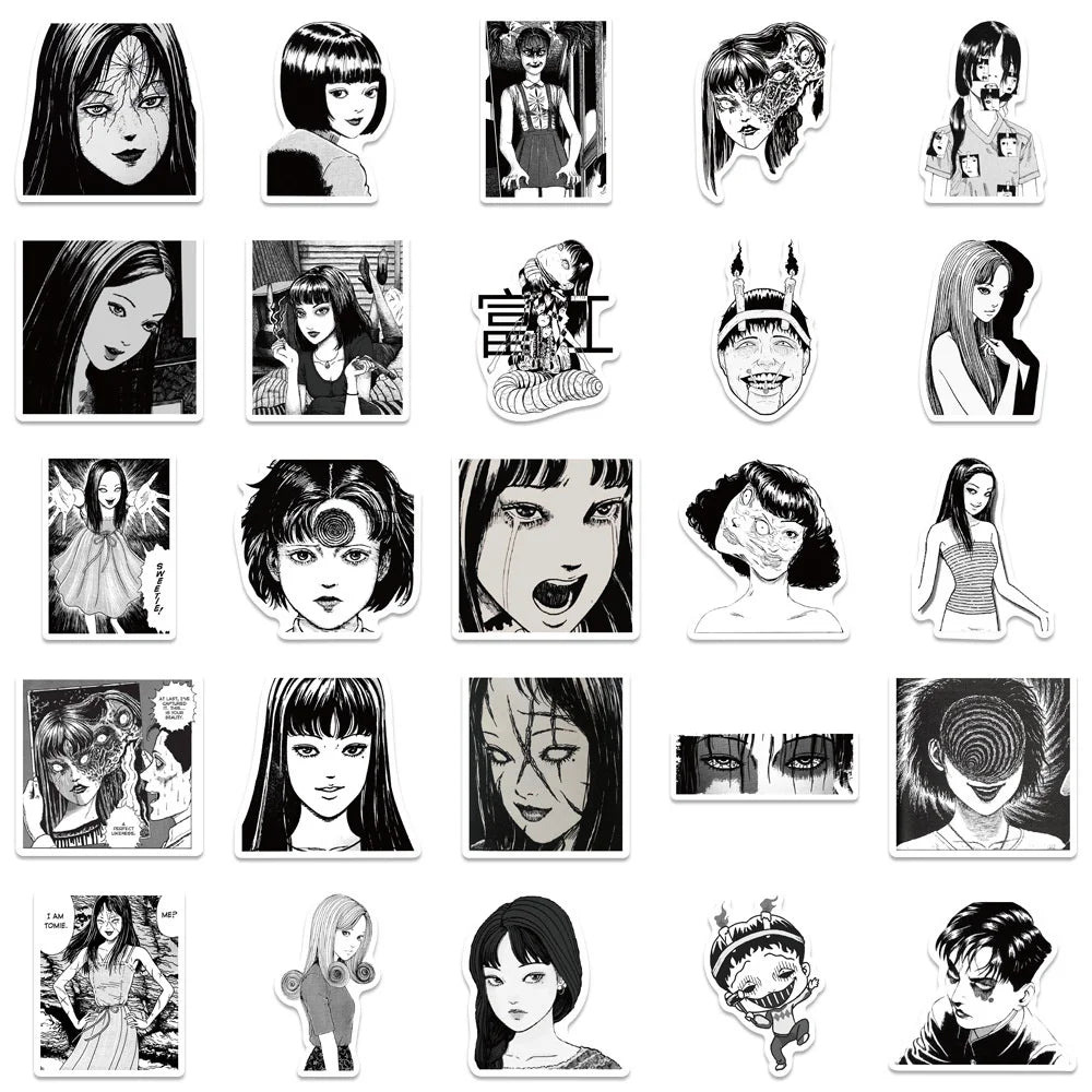 50PCS Japanese Horror Anime Fujiang Girl Graffiti Stickers Ito Junji Suitcase Water Cup Notebook Stickers