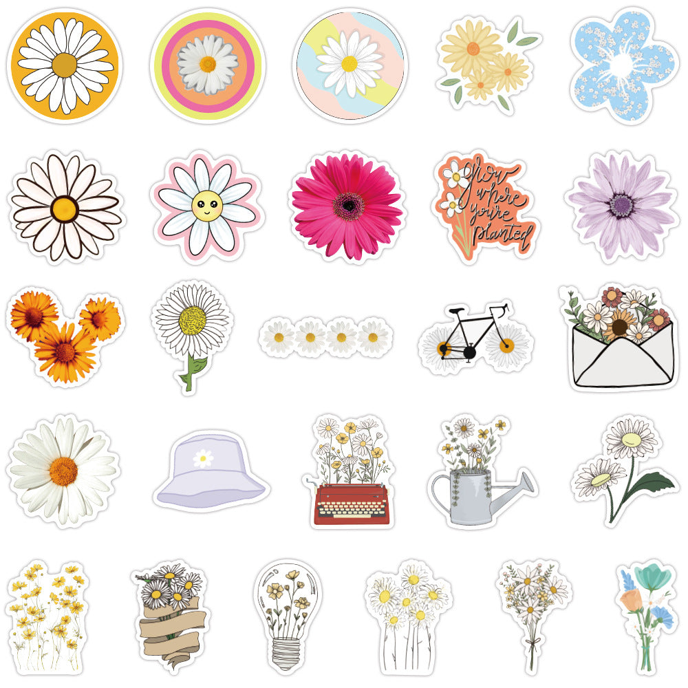 50PCS Cute Daisy Doodle Stickers, Aesthetic Cartoon Flower Vinyl Decals for Journal, Laptop, Water Bottle