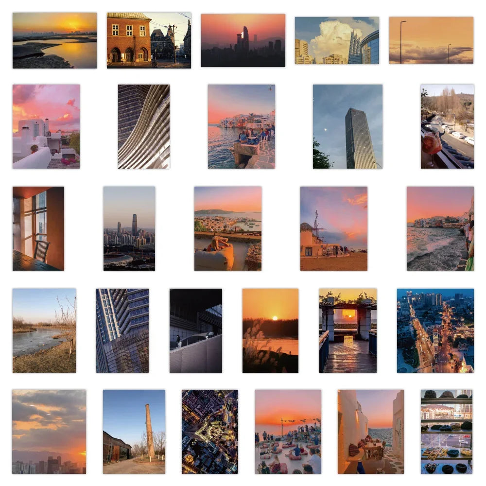 60PCS City Sunset Landscape Graffiti Stickers Personalized Fashion Creative DIY Trend Decorative Stickers Refrigerator Water Cup Guitar Helmet Skateboard Popular Decals Toys