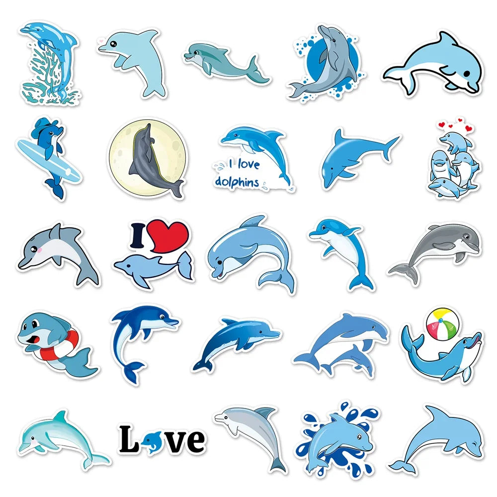50PCS Cute Dolphin Cartoon Sticker Toy Luggage Laptop iPad Skateboard Phone DIY Water Cup Guitar Fridge Sticker