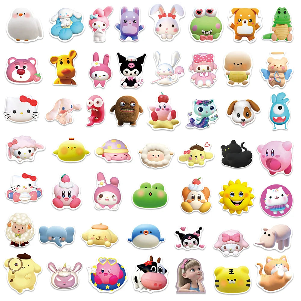 50PCS Cute 3D Graffiti Waterproof Sticker Creative Personality Decoration Water Cup Refrigerator SkateboardHelmet