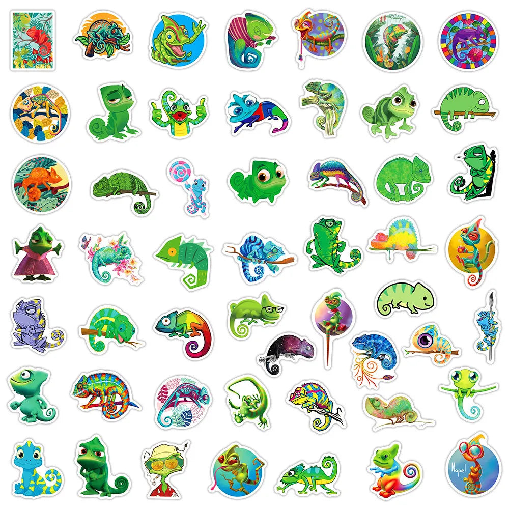 50PCS Cartoon Chameleon Sticker Animal Graffiti iPad Helmet Car Guitar DIY Scrapbook Wall Sticker Toy Decoration