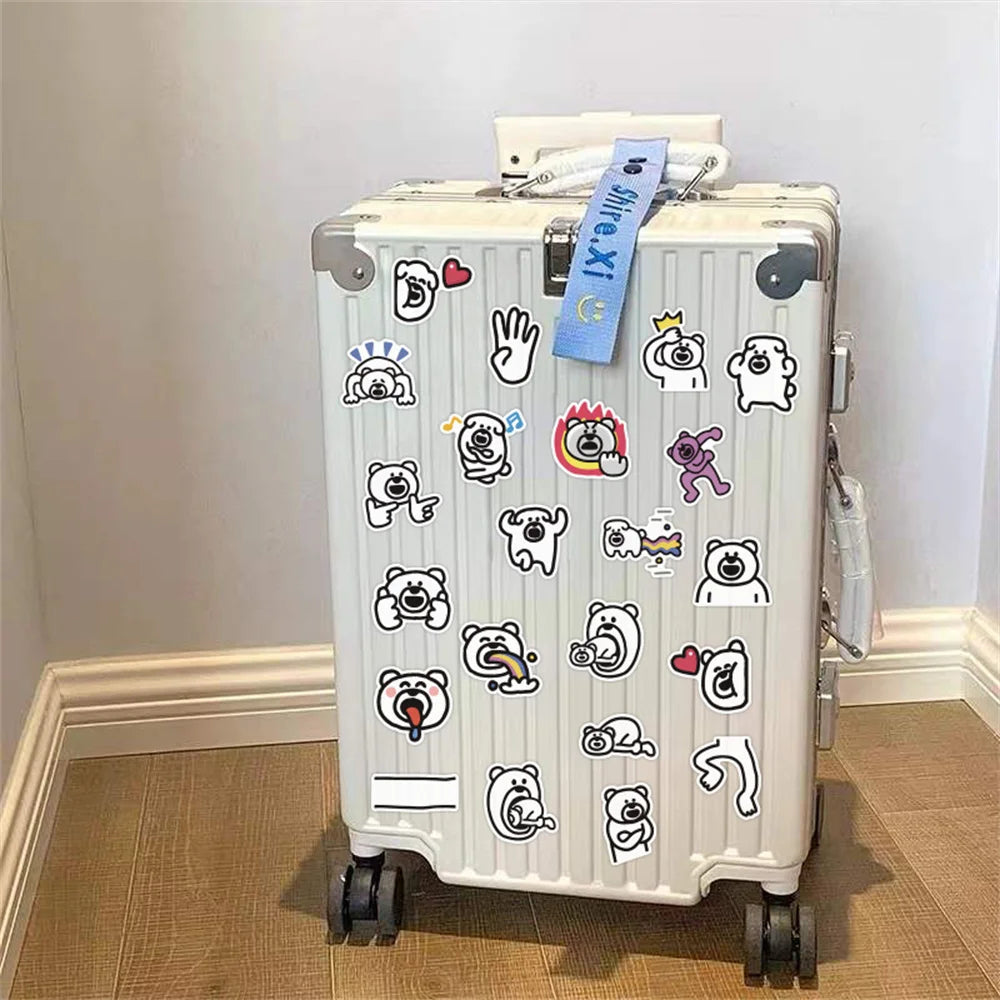 50PCS Cartoon Funny Excited Bear Creative Doodle Sticker Bicycle Skateboard Car Helmet Laptop Computer W
