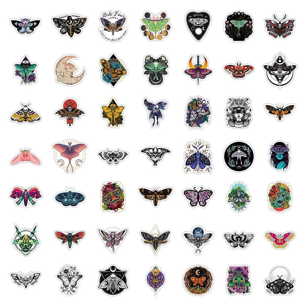 50PCS Popular Ghost Moth Stickers Pack Skateboard Guitar Decoration DIY Laptop Cartoon Waterproof Graffiti Decal