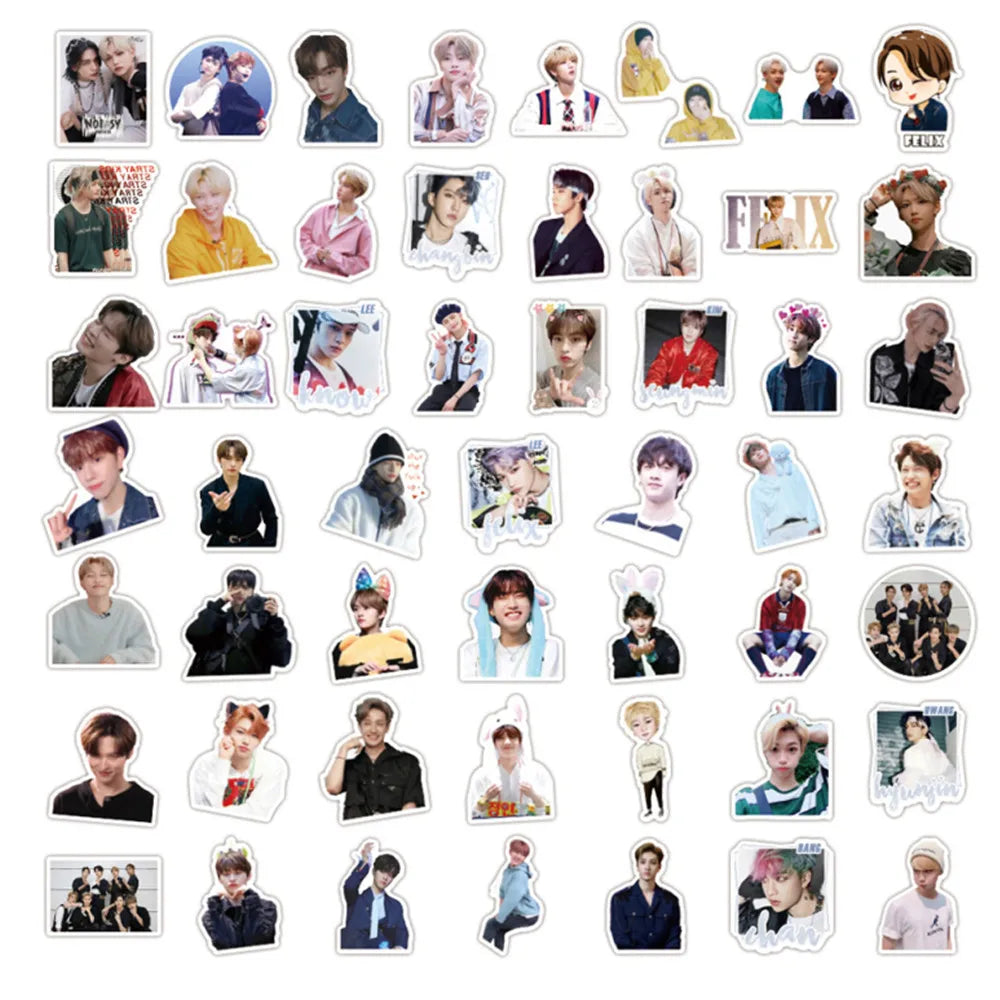 50PCS Korean Men's Group Stray Kids Handsome Stickers for Luggage Laptop IPad Gifts Journal Waterproof Stickers