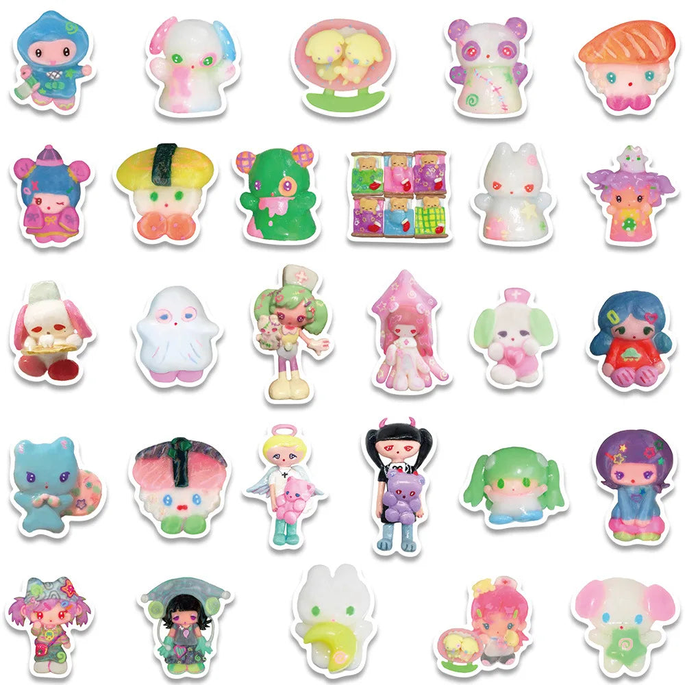 56 pieces of colorful and cute clay doll graffiti stickers, personalized, fashionable and creative DIY trendy decal toy luggage, laptop, helmet, guitar, popular and exquisite decorative stickers