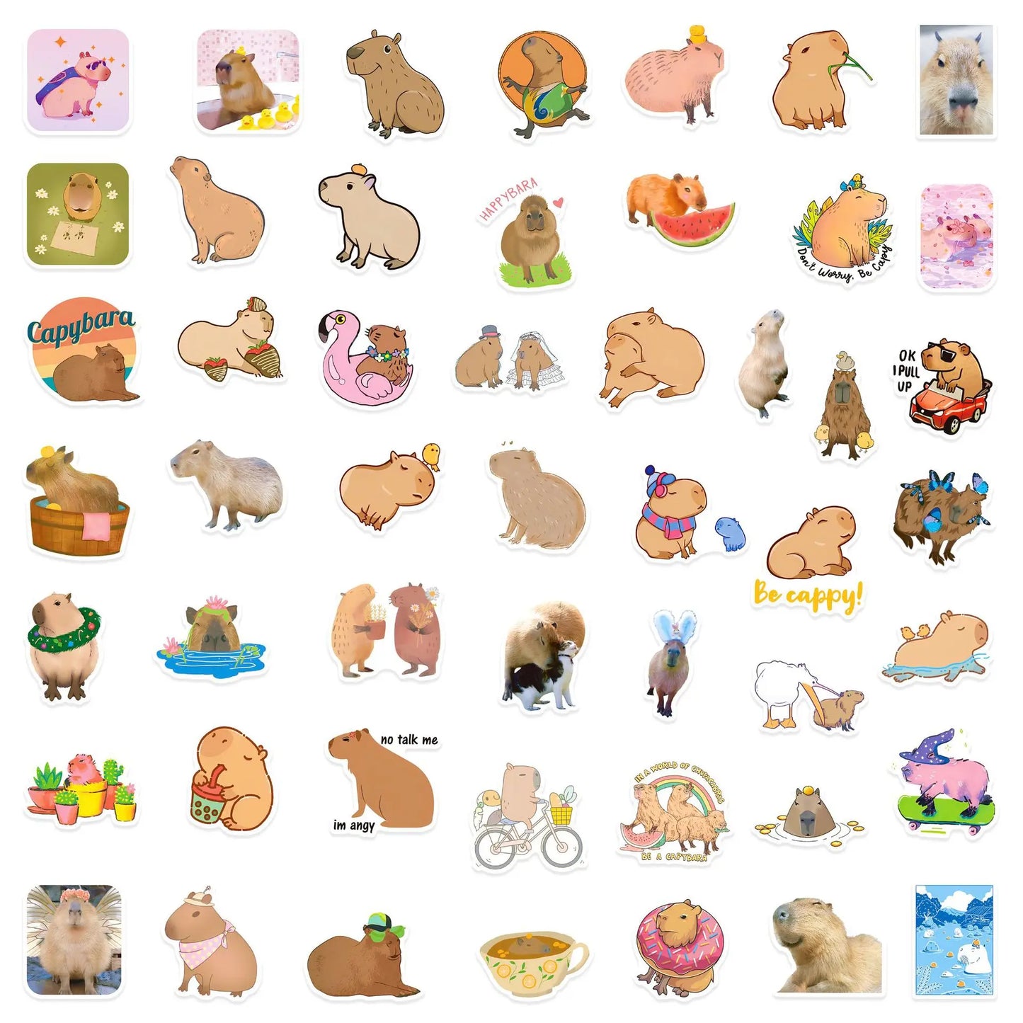 50PCS Cool Popular Stickers Pack Skateboard Guitar Decoration DIY Laptop Animation Cartoon Cute Capybara Graffiti