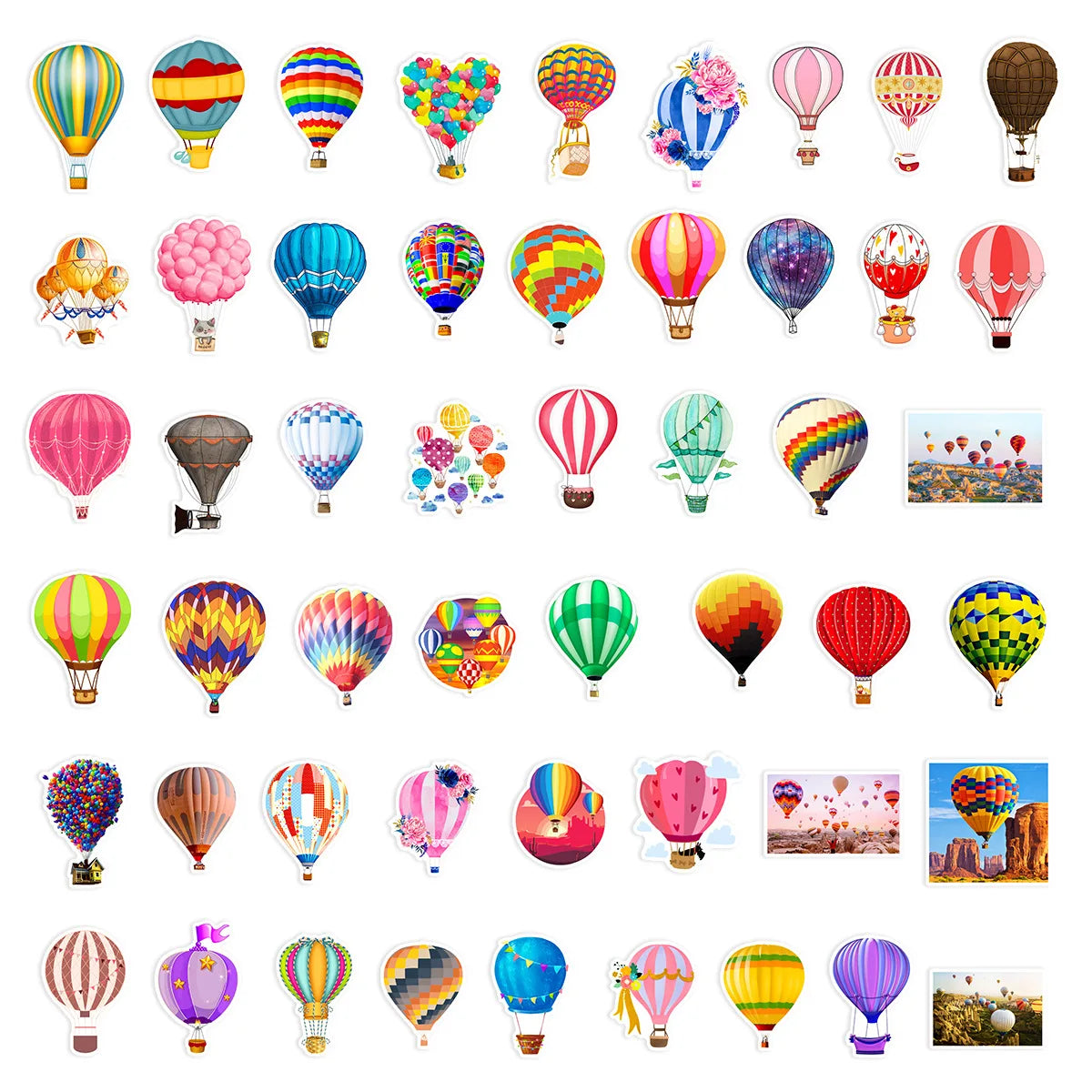 50PCS Cartoon Colorful Hot Air Balloon Sticker Graffiti iPad Notebook Computer Pattern Scrapbook Toy Decoration