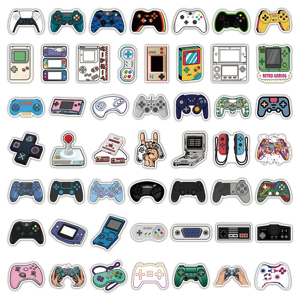 50PCS Cartoon Childhood Memories Game Electric Controller Sticker iPad Mobile Phone DIY Scrapbook Toy Decoration