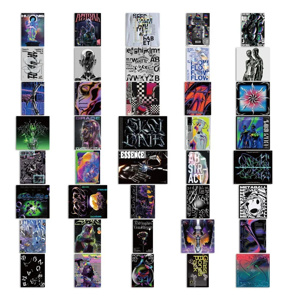 50PCS Trendy Style Acidic Design Graffiti Sticker Waterproof Luggage Refrigerator Water Cup Personalized Sticker