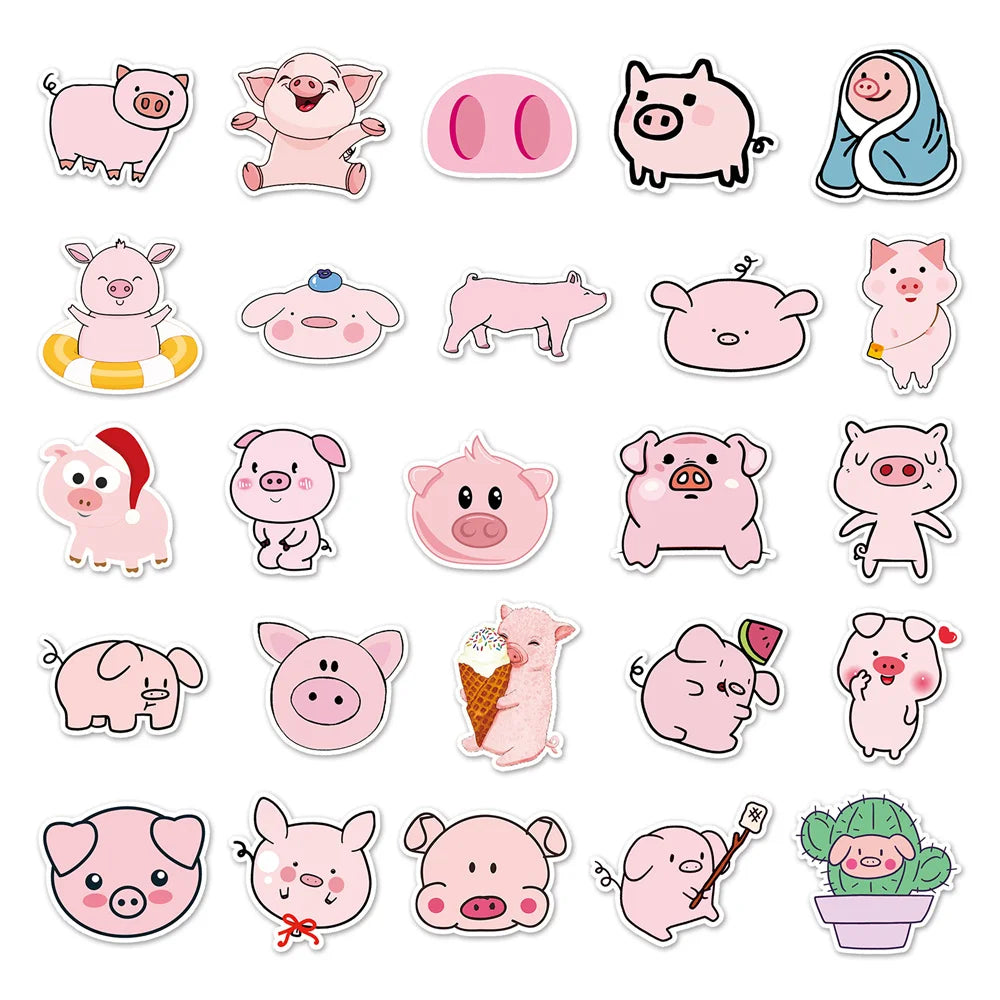 50PCS Cute Piggy Personality Cartoon Luggage Trend Graffiti Sticker Notebook Computer Skateboard Water Cup Guitar