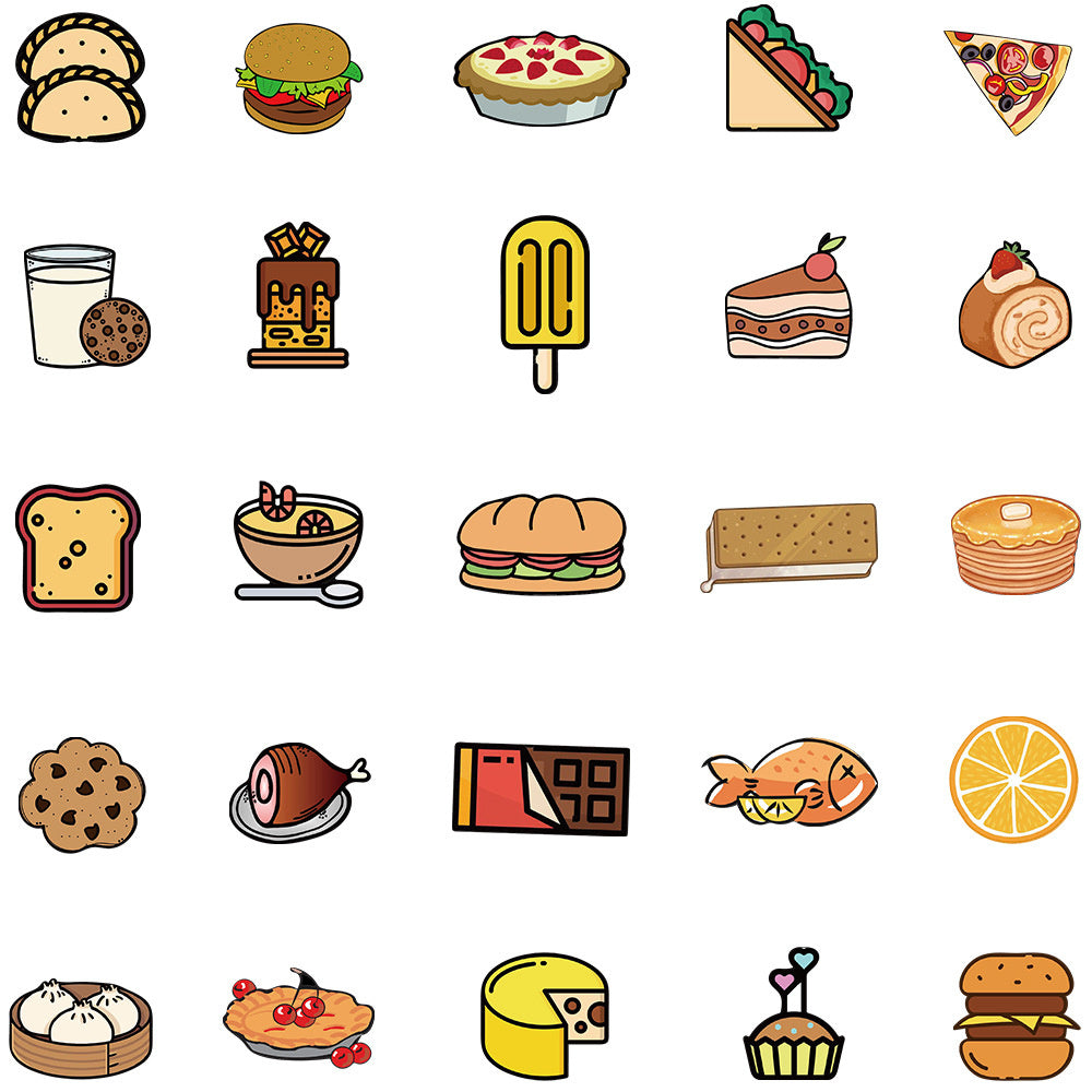 100PCS Adorable Cartoon Food Doodle Stickers Exquisite Creative DIY Journal Decorations Suitable for Suitcases, Laptops, Skateboards, Water Bottles, Helmets, and Stationery Cases